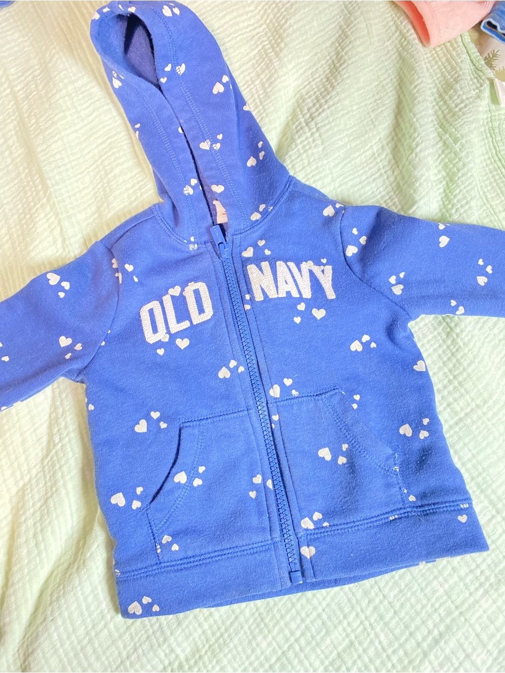 Old Navy Girls' Blue Heart Zip-Up Hoodie 6-12 months